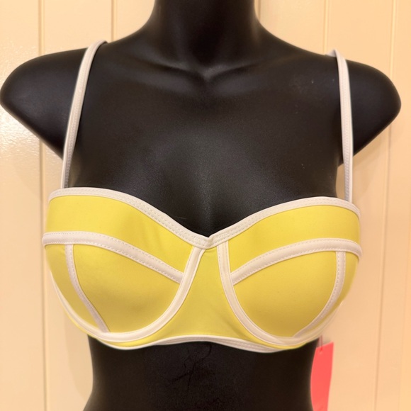 SOUTH BEACH Elegant Underwire bikini top Bra in yellow/white size UK 10 USA 6 - Picture 1 of 4